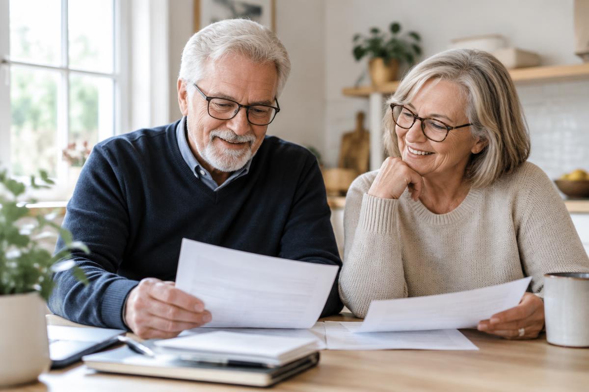 A senior couple reviewing their Medicare options together at home